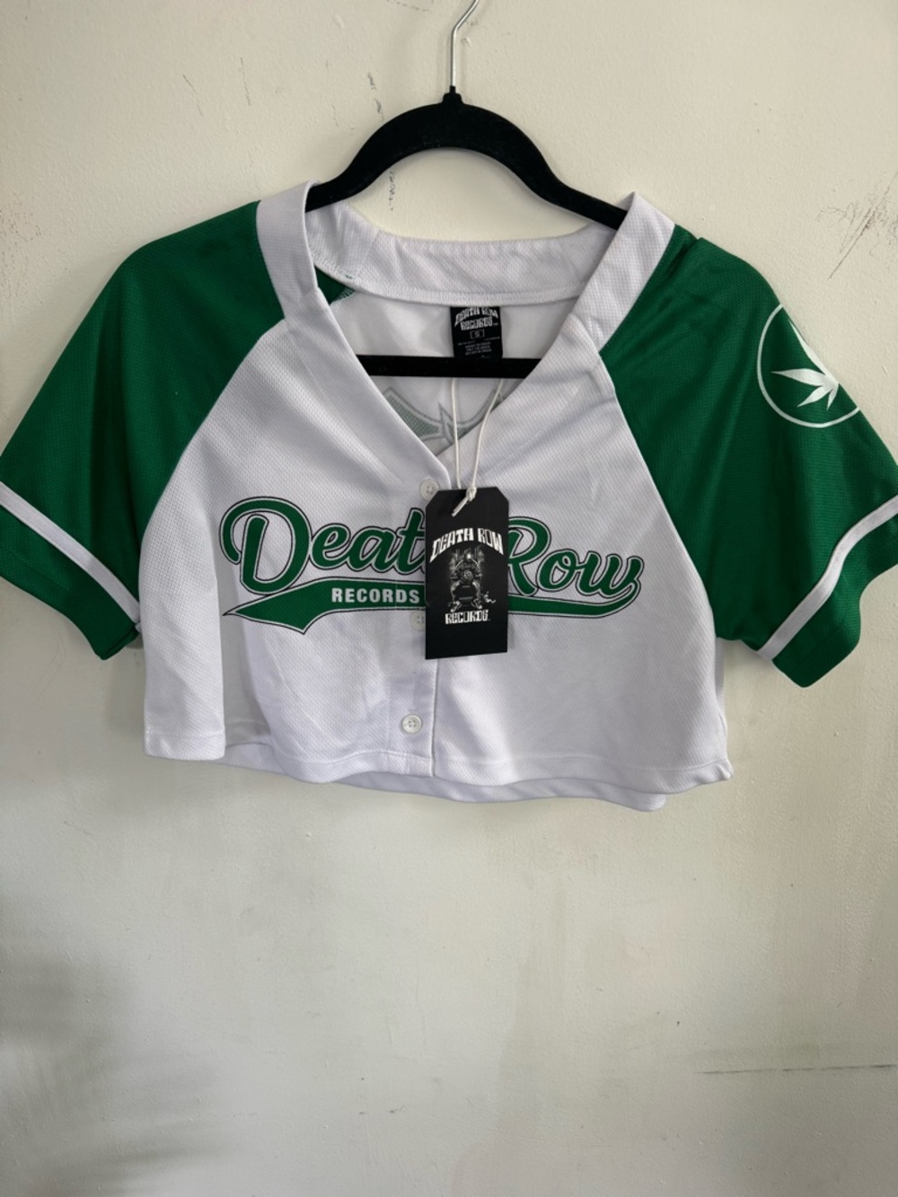 Death Row Kids Baseball Button-Front Top in Green & White